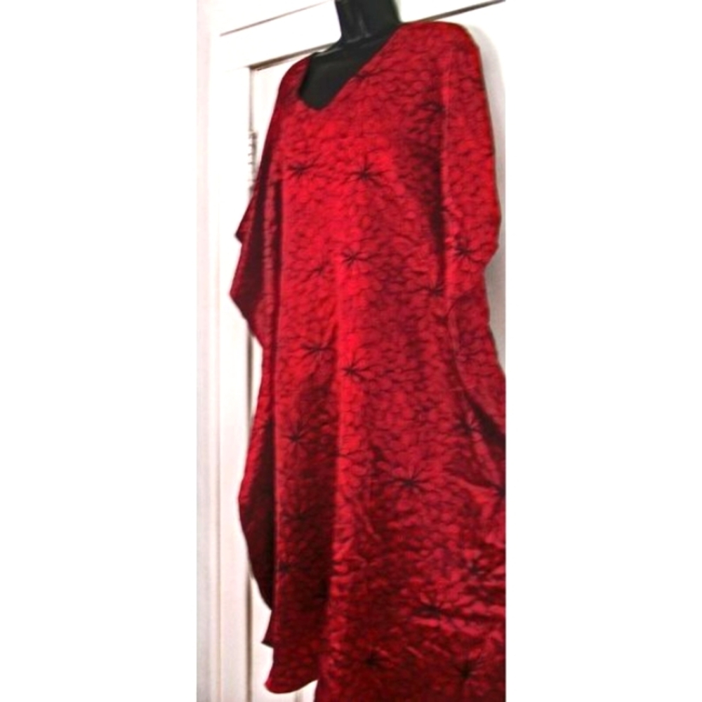 One Size Kimono Maxi Wine/Black  Floral/Mandala One Size Fits Most